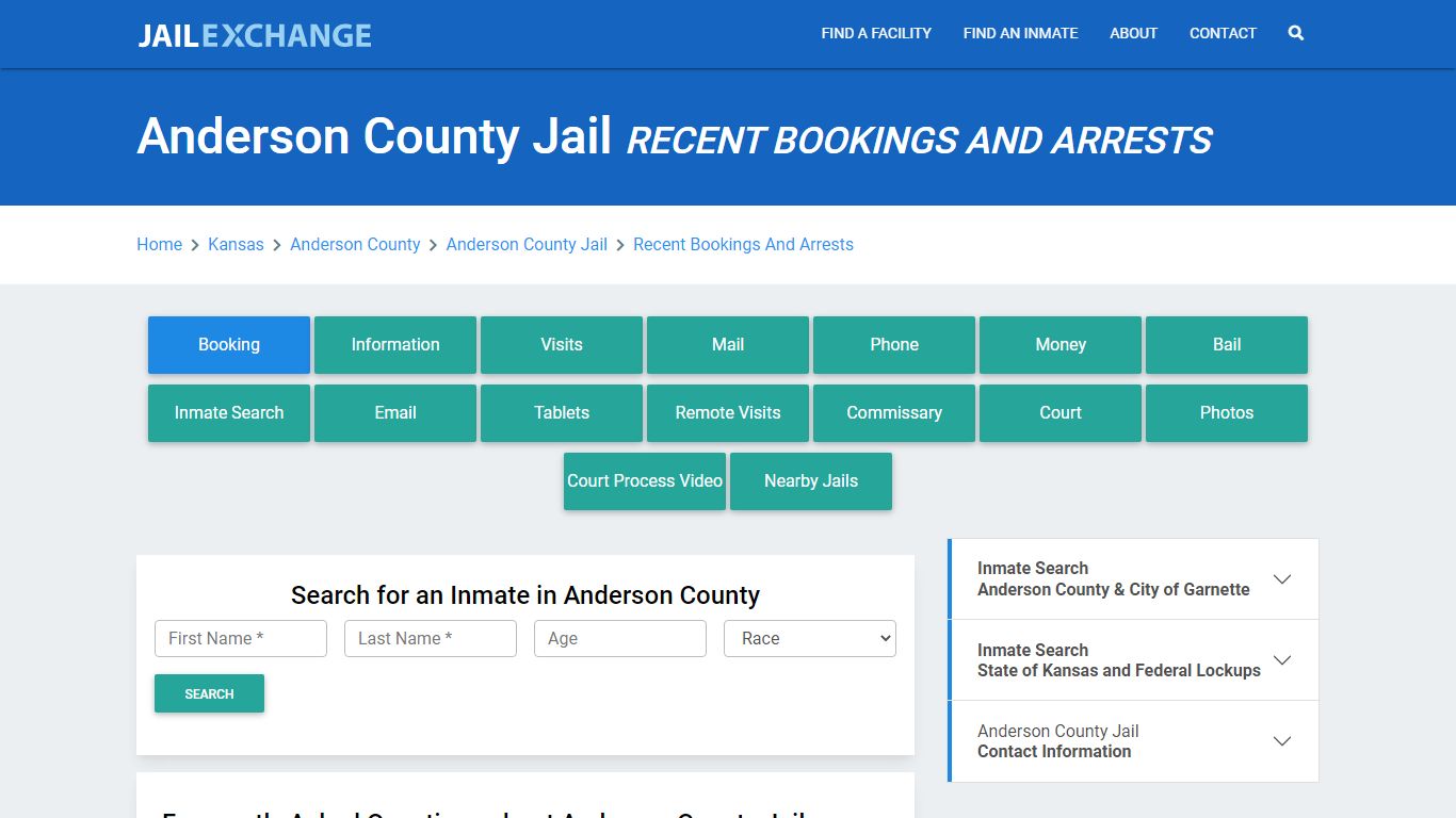 Anderson County Jail KS Recent Arrests and Bookings